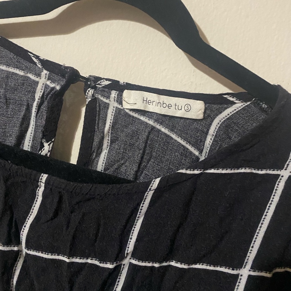 Black and White Checkered Top - Crop, Tie Front, Keyhole Back